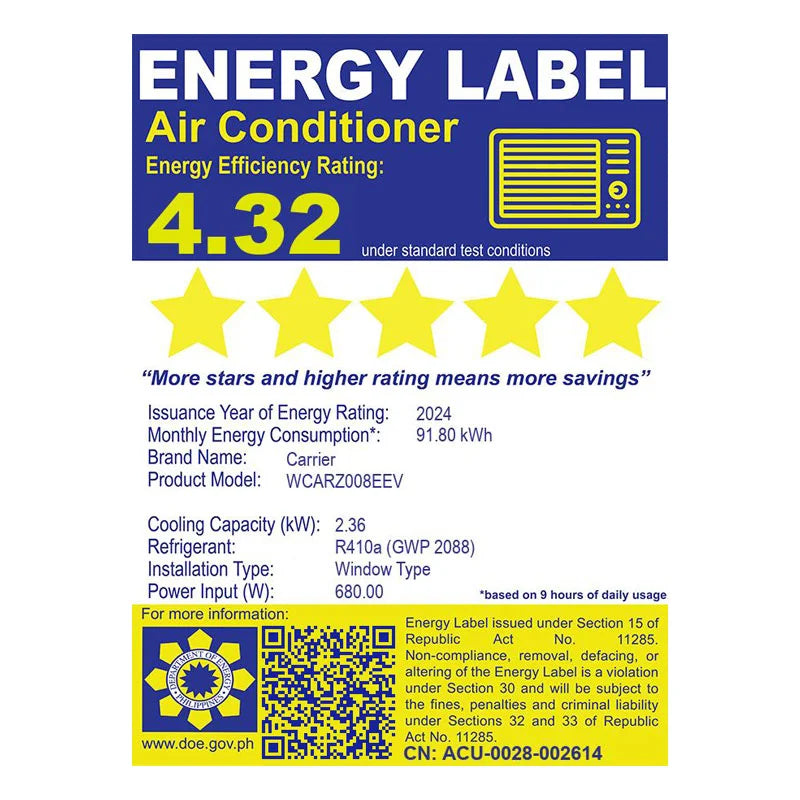 Carrier WCARZ009EEV 1.0 HP Window Type Inverter Airconditioner – 2025 model
