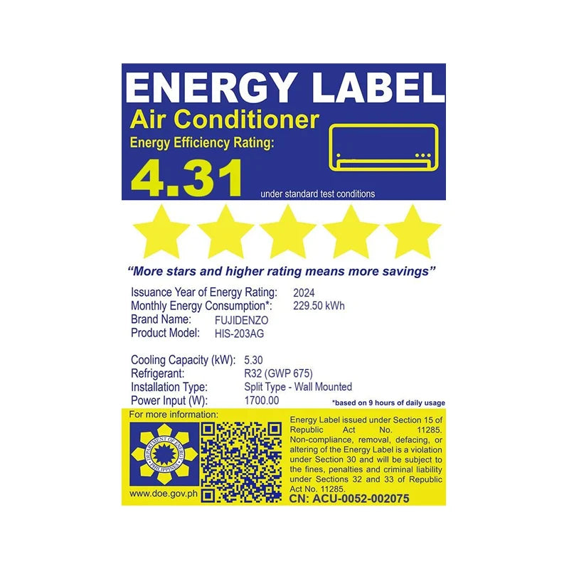 Fujidenzo HIS-203AG 2.0 HP Split Type Inverter Airconditioner
