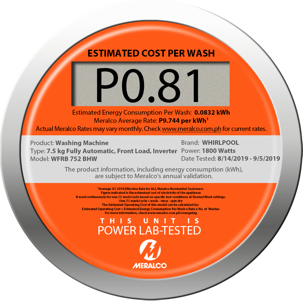 Whirlpool WFRB752BHW 7.5 kg. Front Load Washing Machine ECPW