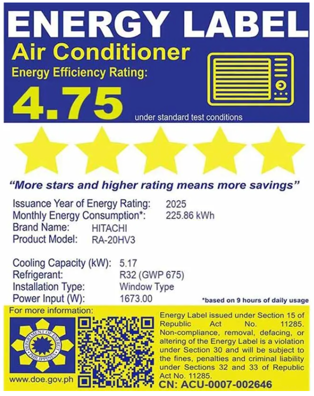 Hitachi RA-20HV3 2.0HP Inverter Window Type Air Conditioner