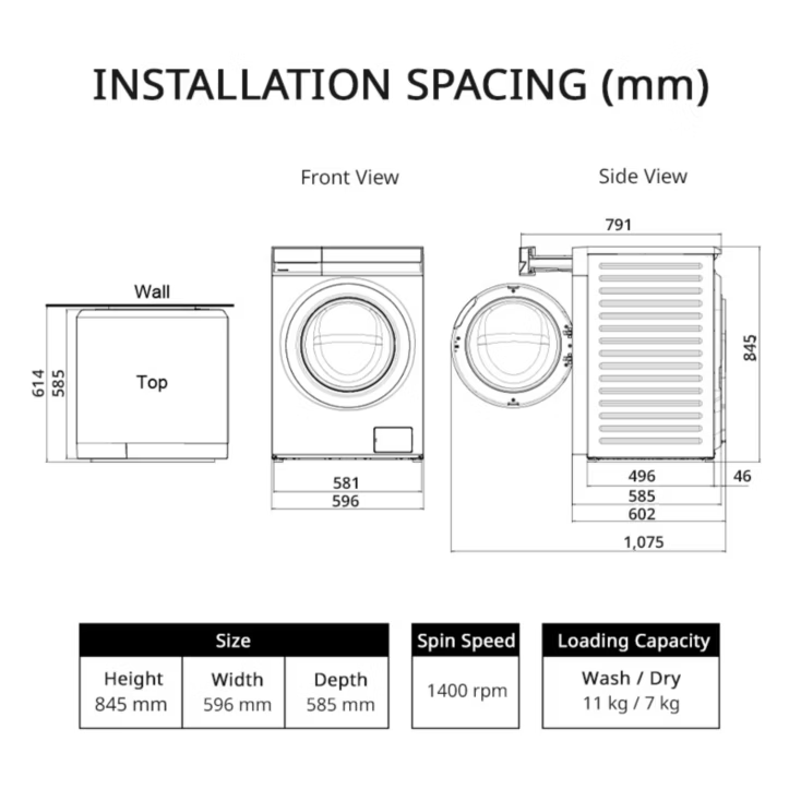 Panasonic NA-S22DG1BPH 11kg washing / 7kg drying Combo Front Load Inverter Washing Machine - 2026 Model
