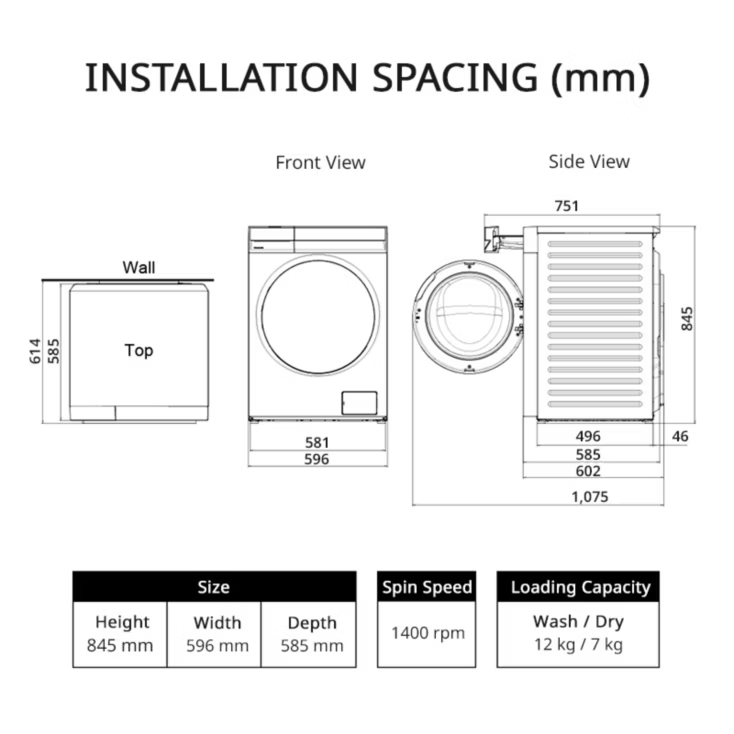 Panasonic NA-S24DW1BPH 12kg washing / 7kg drying Combo Front Load Inverter Washing Machine - 2026 Model